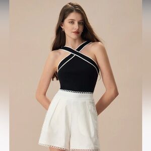 NWT Black Contrast Knit Tank Top